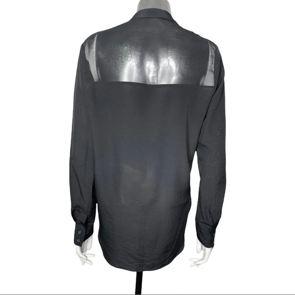 All  Saints Joelle Shirt Black Sheer Long Sleeve Blouse Button Down Shirt Size 4 - Picture 6 of 8